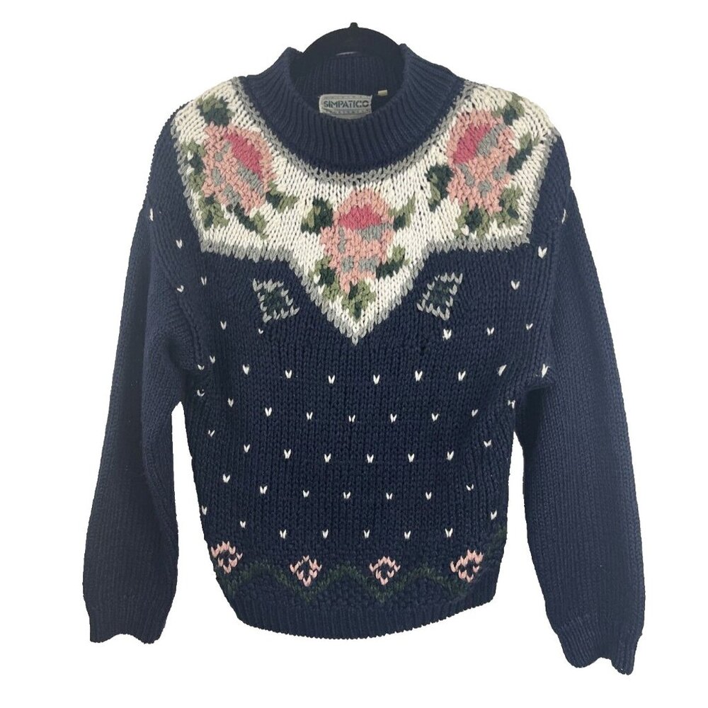 Simpatico Vintage Grandmacore 90s Floral Motif Sweater Women's Size M